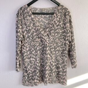 J. Jill Women Pink/Gray Floral Pattern Lagenlook Style Empire Waist Top Size XL